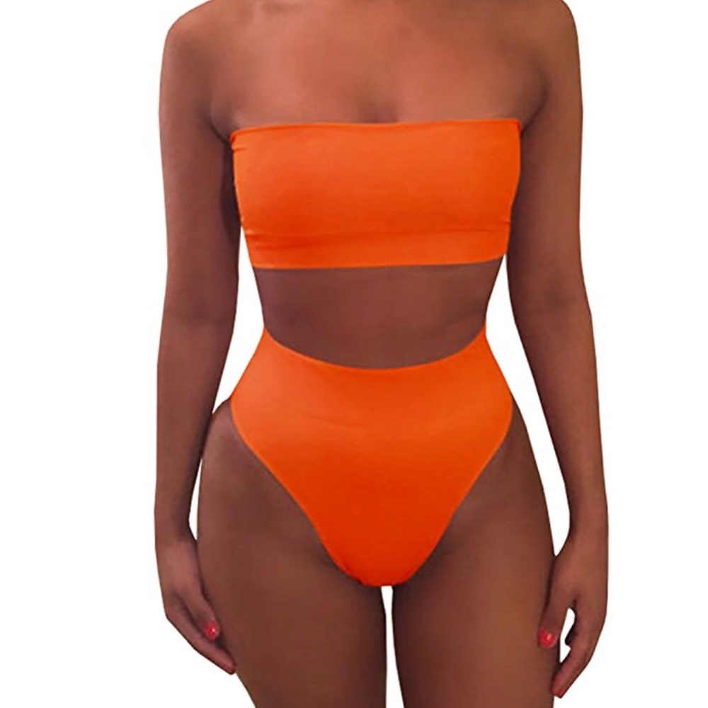 Orange bandeau bathing suit